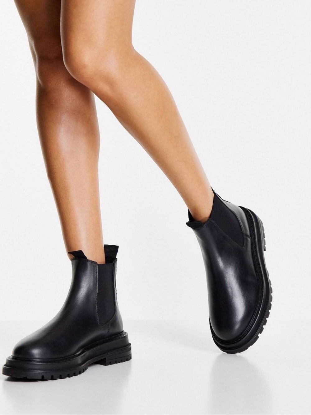 ASOS DESIGN Appreciate Chunky Platform Leather Chelsea Boots in Black Size 6